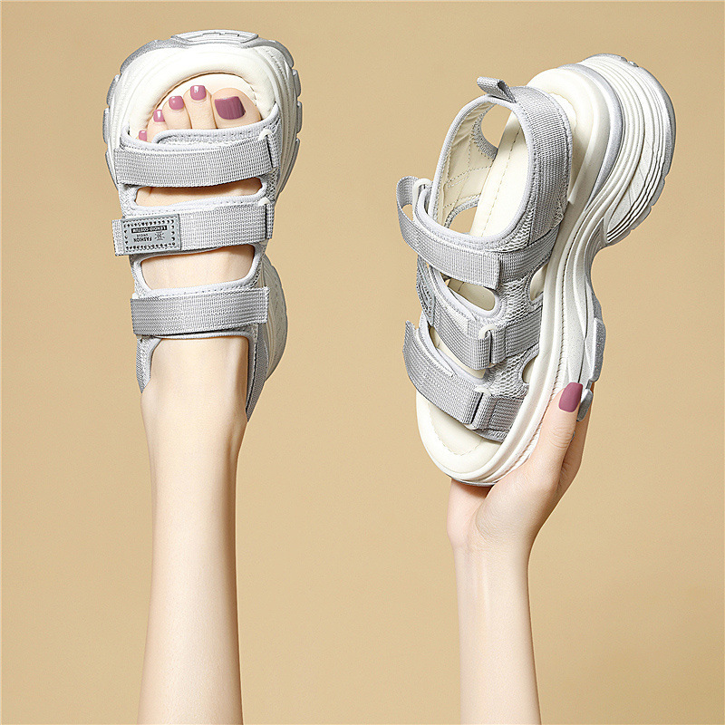 Sandal thể thao nữ đế dày quai dán 2026 — 6117 Da đen, 6117 Xám