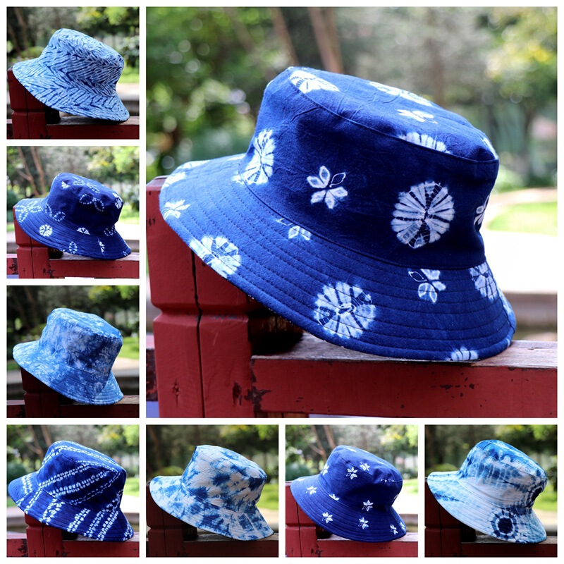Wholesale Ethnic Style Handmade Tie-Dye Hat Plant-dyed Fisherman Hat Men's and Women's Round Hat Lijiang Style Hat Sunshade Wholesale Ethnic Style Handmade Tie-Dye Hat Plant-dyed Fisherman Hat Men's and Women's Round Hat Lijiang Style Hat Sunshade
