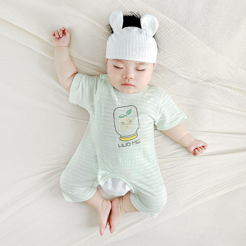 Mono de bebé verano para hombres y mujeres para niños pequeños, mampara de entrepierna abierta de manga corta delgada de algodón puro, ropa de verano para bebés, ropa para recién nacidos image 10