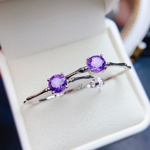 Factory wholesale explosions natural amethyst earrings S925 silver inlaid main stone 6*6 selling Europe and the United States a generation of hair