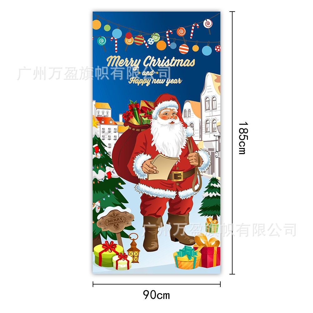 2025 nuevos productos de navidad cortina de bandera Santa Claus para ver la hoja de regalo decoración de tela colgante Bandera de bienvenida de Navidad
