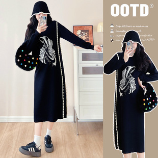 Real Shot New Pregnant Women Knitted Loose Slim Look Fashion All-match Elegant Trendy Mom dress