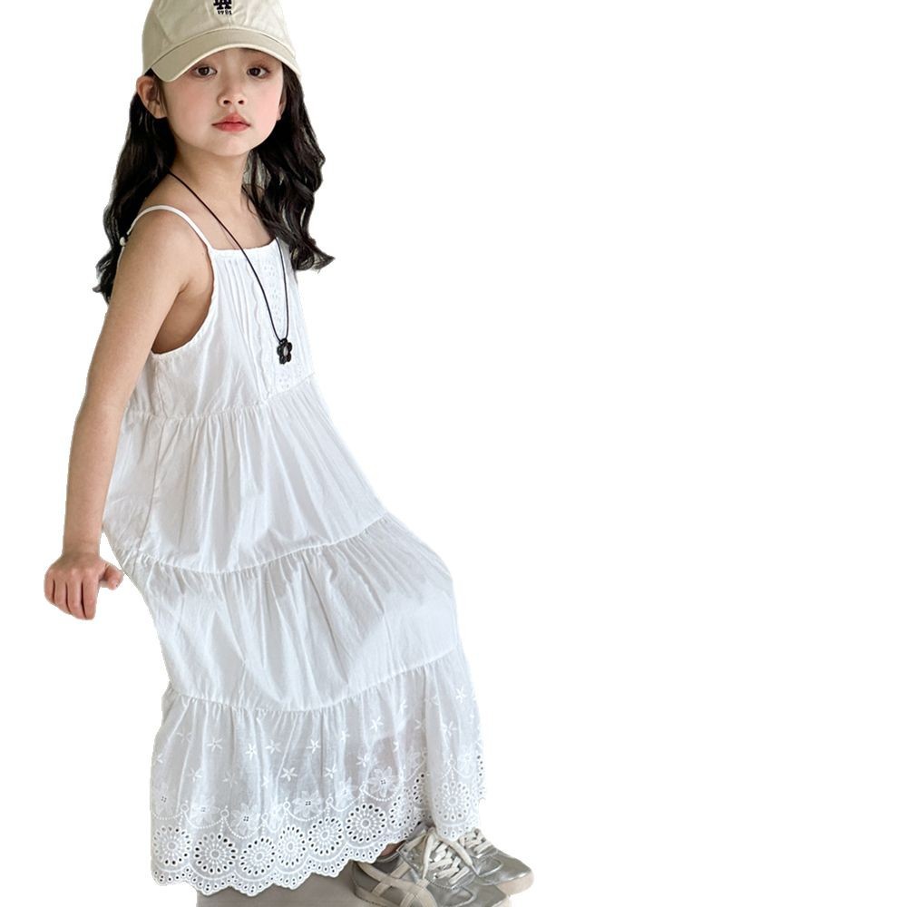 Vestido de tirantes para niña Little Red Fish 2025 Nuevo vestido de princesa de estilo occidental para niños de verano Falda larga para niños coreanos