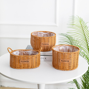 Rattan-like flower basket woven flower pot double-ear Oval storage basket popular flower arrangement gift basket home storage snack basket