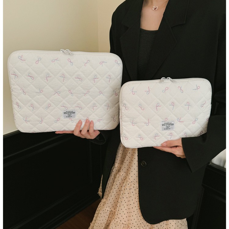 Korean Ins Tablet Computer Bag Storage Bag with Cute Diamond Embroidery Bow 11/13/ 15inch Notebook Protection