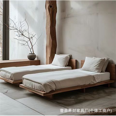 寂しい風の復古の床の古い楡木の民宿のホテルの木のベッドの別荘の会の中古の実木の大きいベッドの予約金|undefined