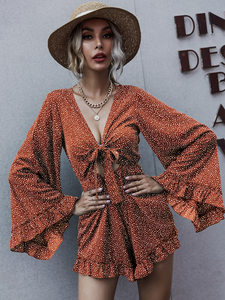 product - wholesale High Waist Sexy Small Deep V Plunge Plunge neck Sexy Lace up Romper - 10