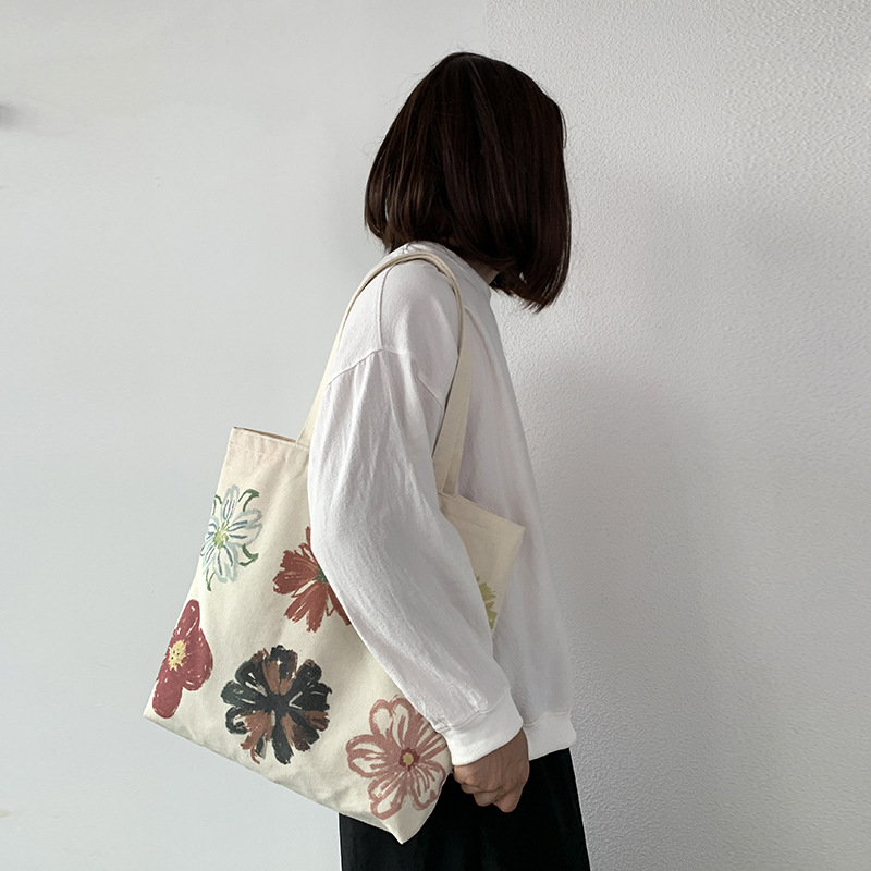 Women's Large Canvas Flower Basic Square Zipper Canvas Bag display picture 8