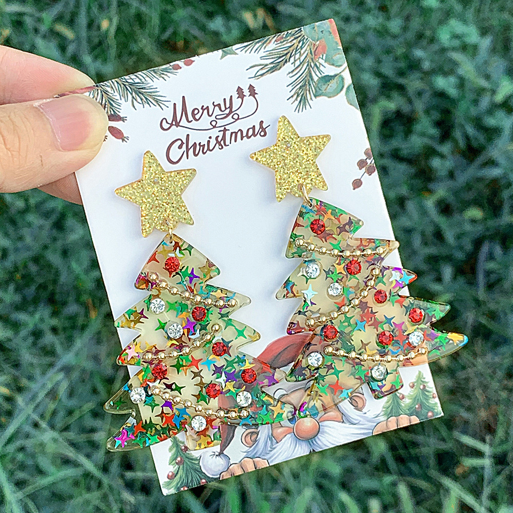 Rhinestones Inlay Material 1 Pair Cute Simple Style Christmas Tree Inlay Arylic Rhinestones Drop Earrings