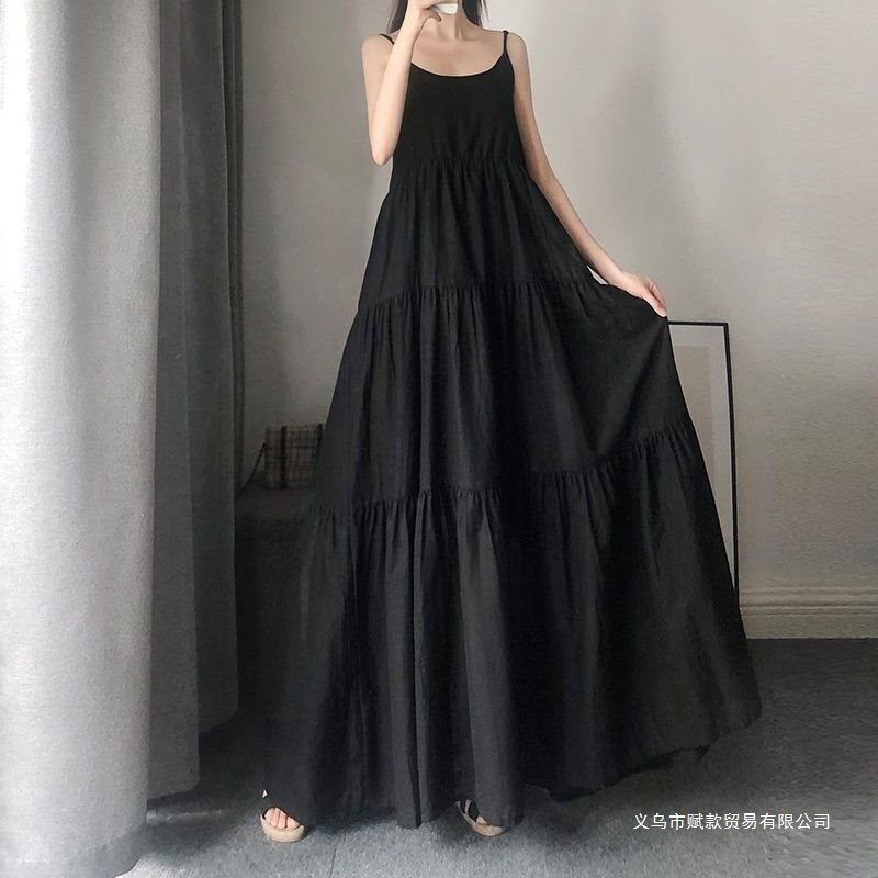 Plus-Size Spaghetti Strap Dress for Women, Summer Dark Yamamoto Style, Maternity Dress, Ankle-Length