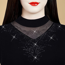 长袖t恤打底衫女2025年秋冬装新款妈妈装半高领修身洋气蕾丝上衣