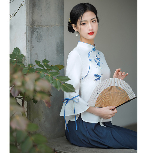 Republic of China cheongsam chinese qipao tops hanfu for women buckle Republic of China women's clothing daily retro  Tang suit costume tea art dress summer
