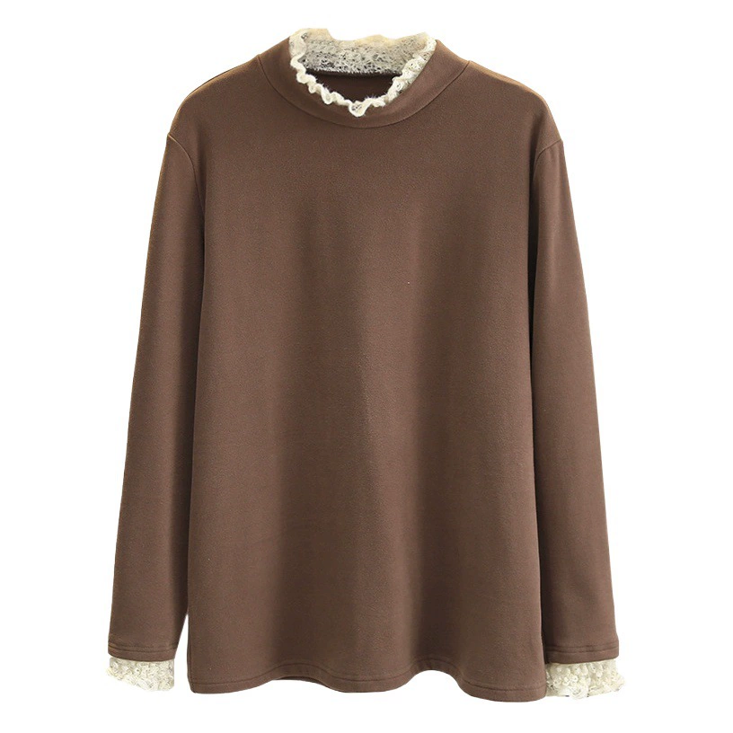 Элегантная внутренняя одежда больших размеров для женщин на осень и зиму, модная повседневная термобазовая рубашка с кружевной отделкой для полных девушек 100kg 7413