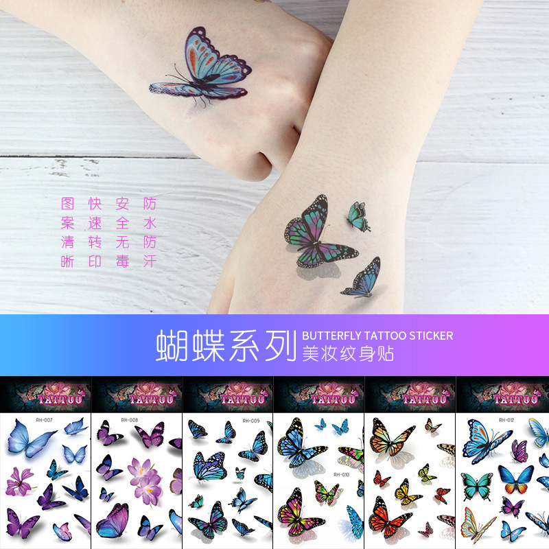 New tattoo butterfly 3D simulation colorful small fresh high-end fashion temporary waterproof durable cross-border supply