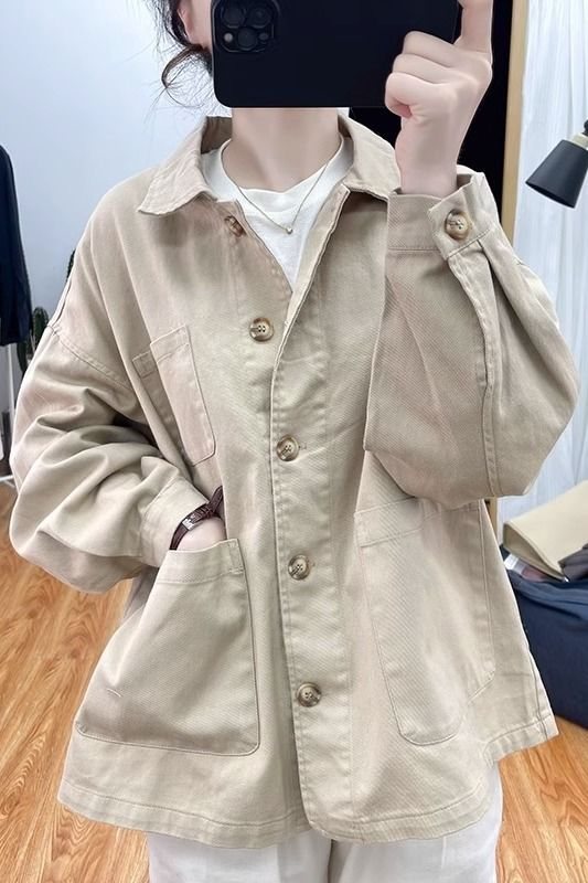 秋装小个子西装领斜纹棉厚款外套女百搭上衣2026新款棉质宽松夹克