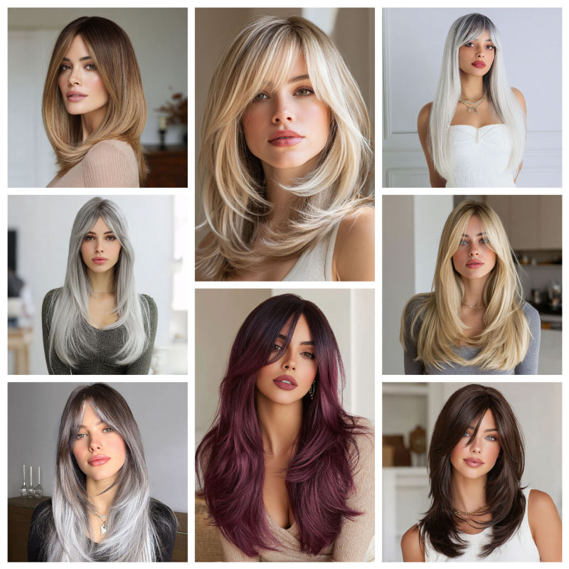European and American Style Bangs Wig, Multi-Color Gradient Long Straight Hair Full Wig, High-Quality Natural High-Temperature Fiber Natural Wig European and American Style Bangs Wig, Multi-Color Gradient Long Straight Hair Full Wig, High-Quality Natural High-Temperature Fiber Natural Wig