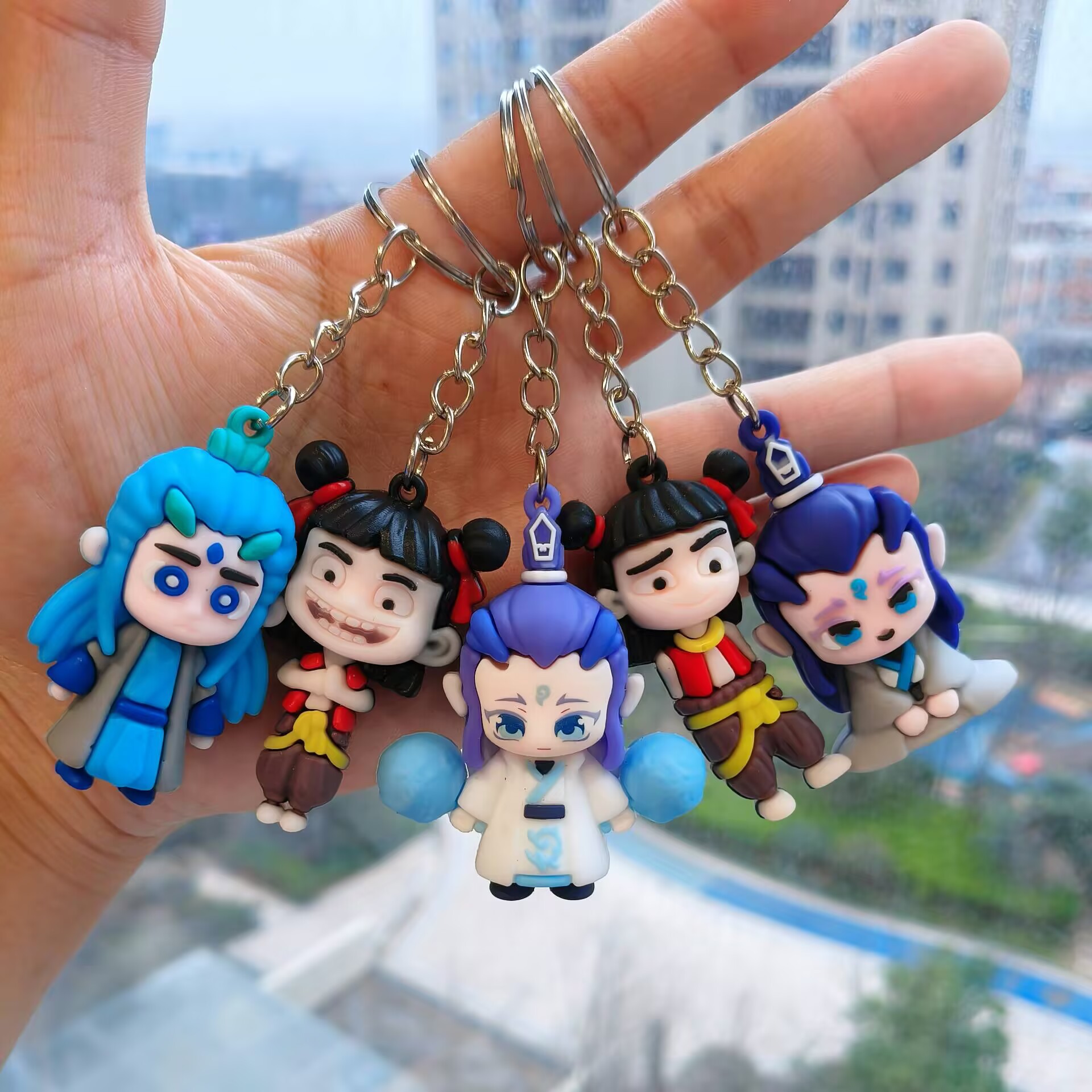 Nezha and Ao Bing Keychain Soft Rubber Pendant 3D Backpack Decoration Kindergarten Children's Day Gift Event Gift
