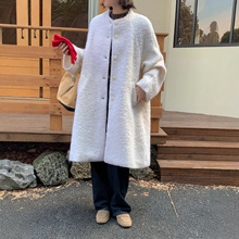 6193秋冬新款羊驼圈圈毛呢外套慵懒风中长款A版小个子羊毛大衣女