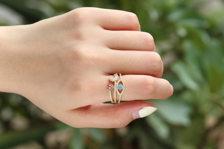 10g Weight Zircon Inlay Material Vintage Color Eyes Star Moon Double-layer Open Zircon Ring
