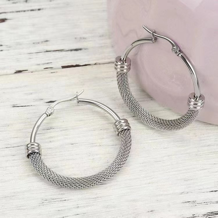 European And American Mesh Chain Twist Retro Titanium Steel Earrings display picture 1