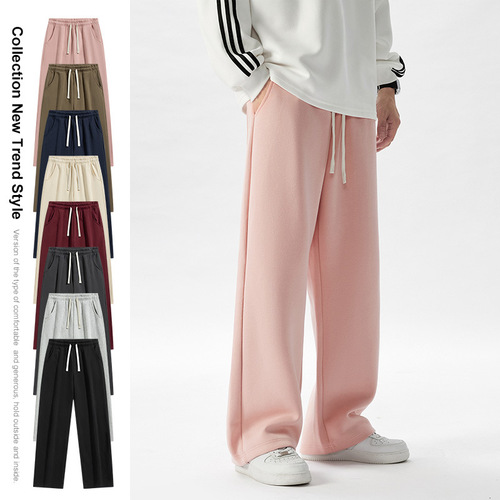 Spring and Autumn Men's Trend Brand Loose Drape Straight Leg Sweatpants for Men with Ankle Ties, Sports Versatile Casual Knit Pants