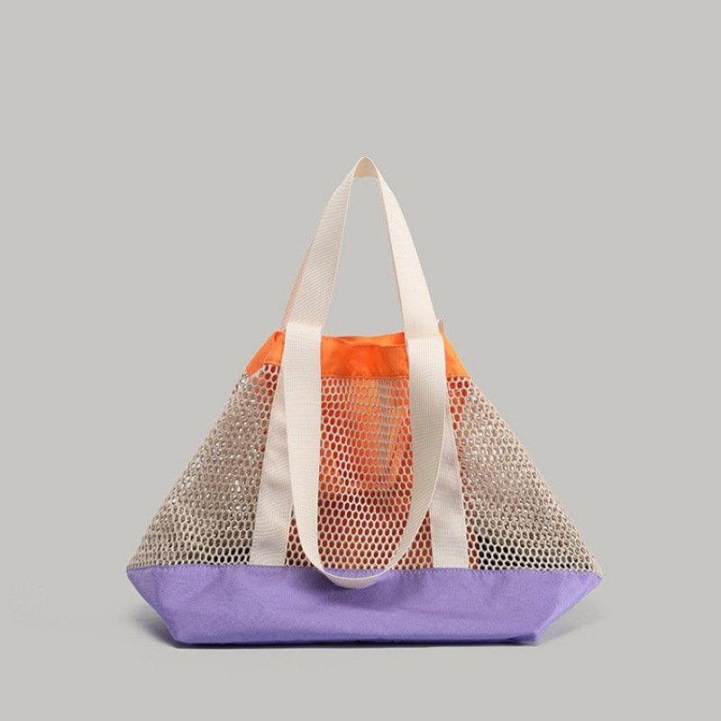 撞色拼接沙滩包海边度假网袋女春夏网包小众设计单肩包大容量包包