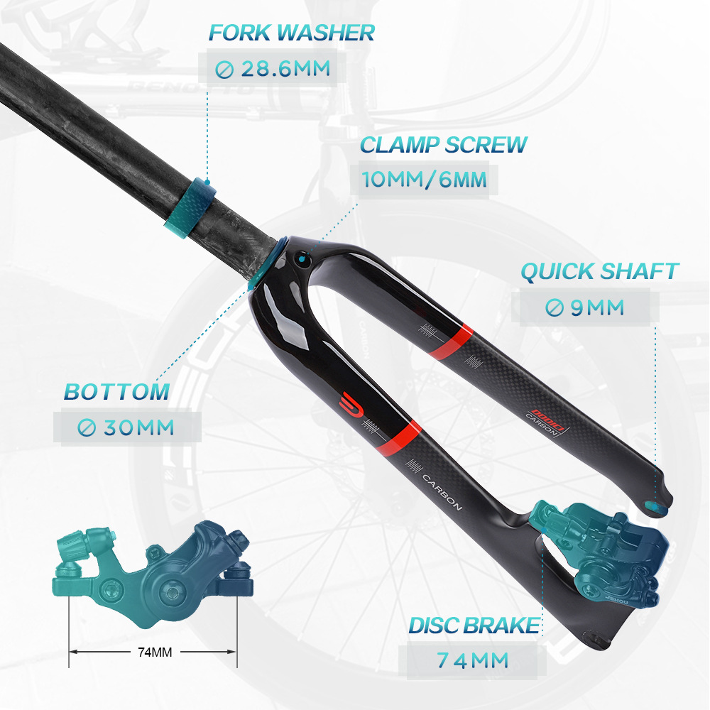 DODICI bicicleta plegable de fibra de carbono tenedor delantero pequeño carretera de freno de disco tenedor delantero 14/16/18/20 pulgadas 406 451