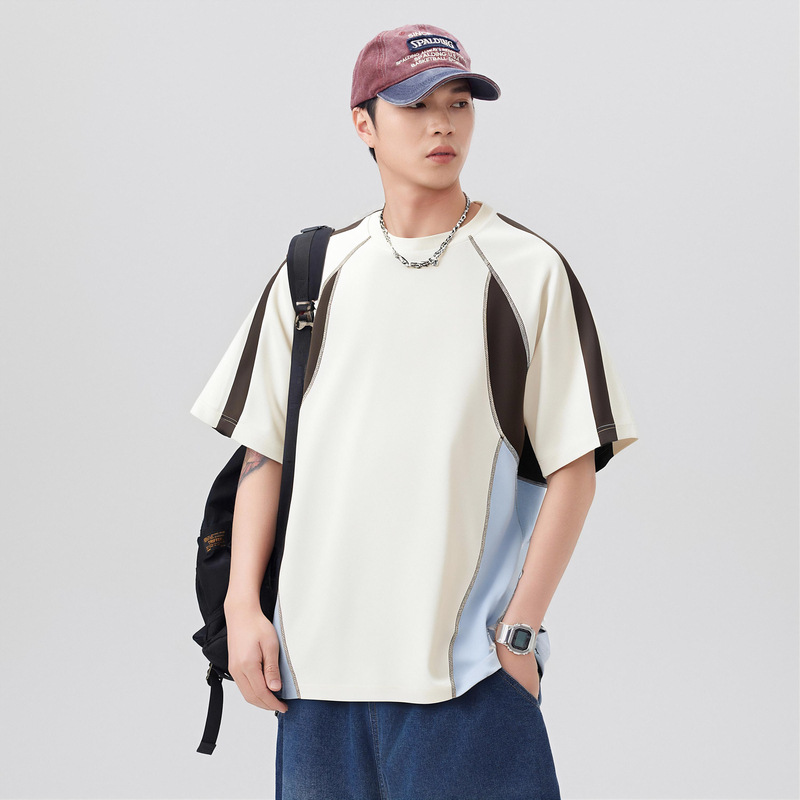 Color Block Patchwork Casual T-shirt For Men Raglan Short Sleeve_voghion.com