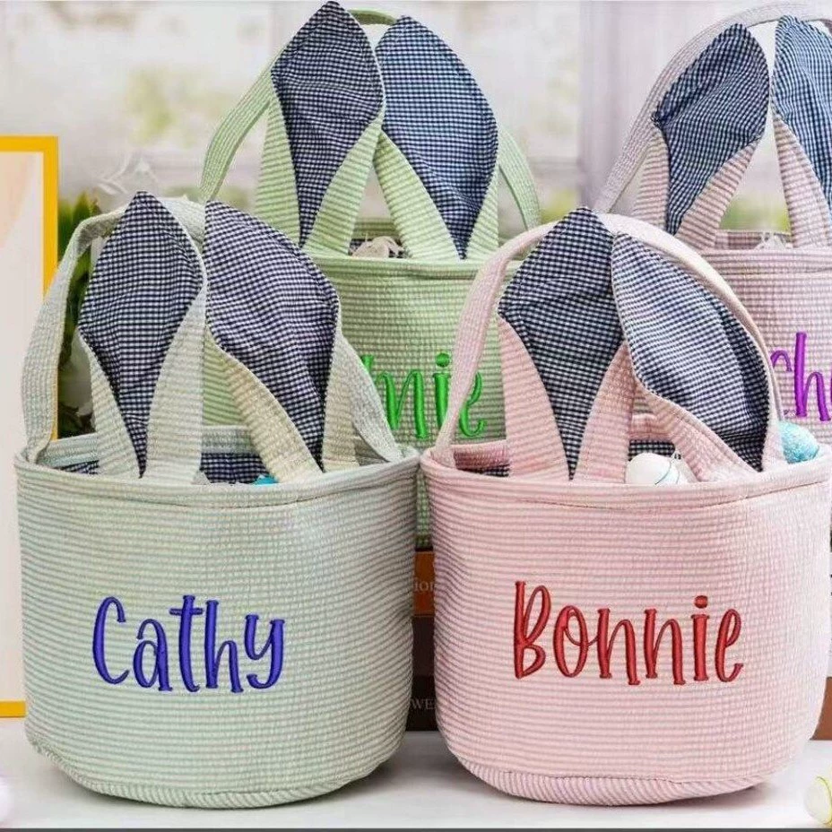 С вышитыми буквами пасхальная корзина яйца корзина кролик уха корзина имя вышивка Easter Basket
