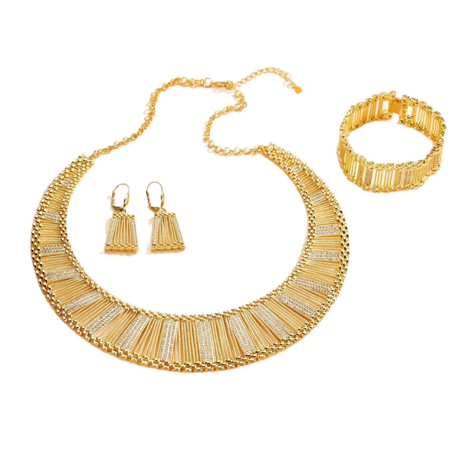 Diseño de alto nivel transfronterizo de Europa y Estados Unidos exagerado conjunto de joyería collar pulsera anillo pendientes con diamantes set de cuatro piezas
