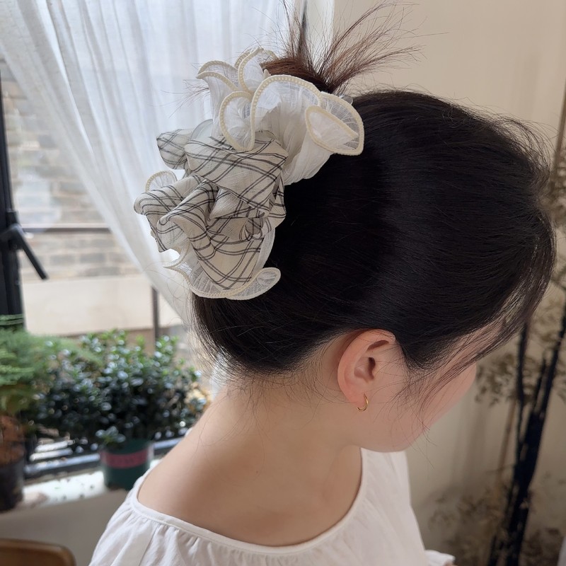 韩系小清新格子蝴蝶结抓夹少女心后脑勺盘发发抓时尚百搭鲨鱼夹子|undefined