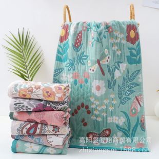 Towel New Cartoon National Style Floral Five-Layer Fine Yarn Large Towel Soft and Absorbent Manufacturer Wholesale Korean Kitchen Towel