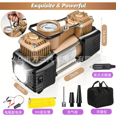 Tire Inflator, Electric Air – Hava nasosu - gold-mechanical-watch-with-light-metal-double-cylinder-all-copper-wire-core-with-handbag
