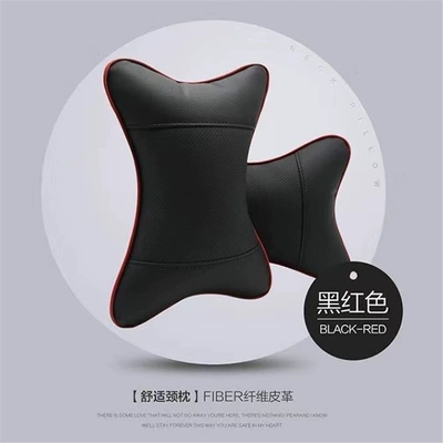 Car Headrest, Cervical Spine Support, Headrest - black-and-red-genuine-leather-material-is-comfortable-and-breathable-a-pair-of-headrests-aviation-grade-genuine-leather-material
