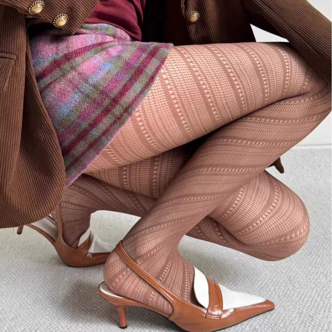 Autumn Retro Thin Tights, Women's Fitted Patterned Pantyhose, Multiple Colors