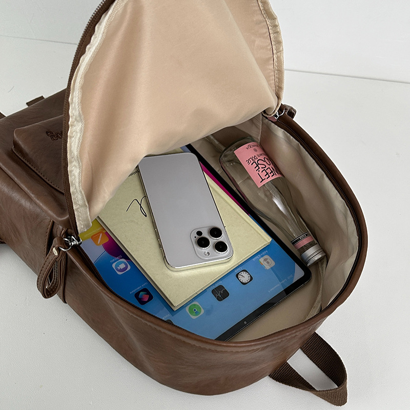 New Coffee Brown Women's Bag Simple Large Capacity Business Laptop Backpack Leather Commuter High-End Shoulder Bag - Thumbnail 4