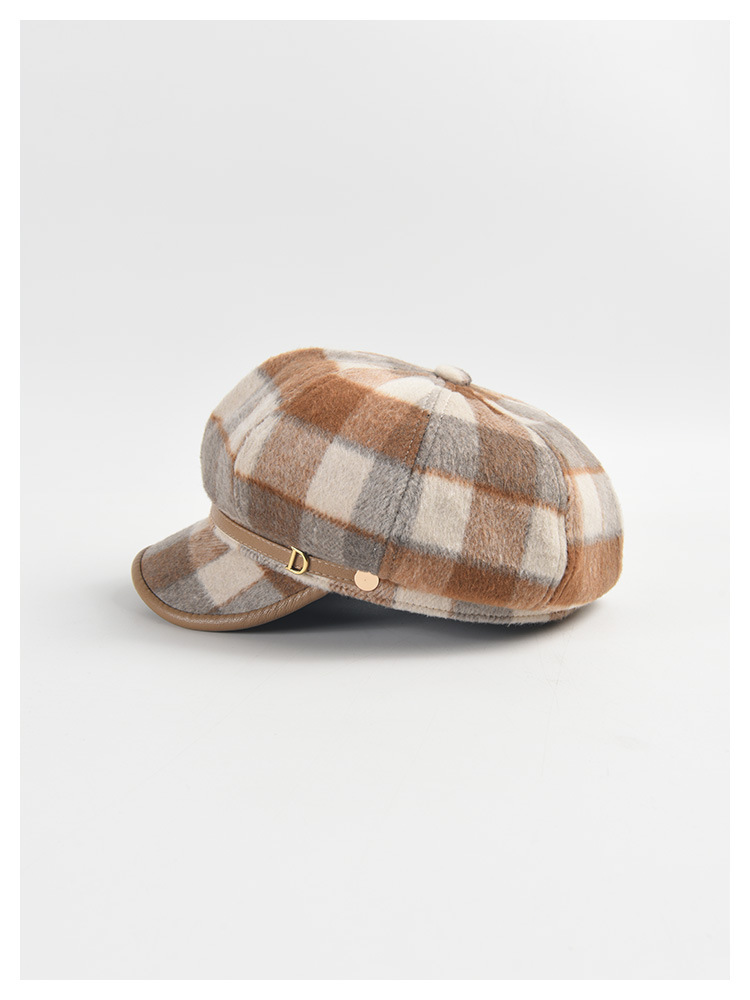 Women's Basic Retro Plaid Curved Eaves Beret Hat display picture 3