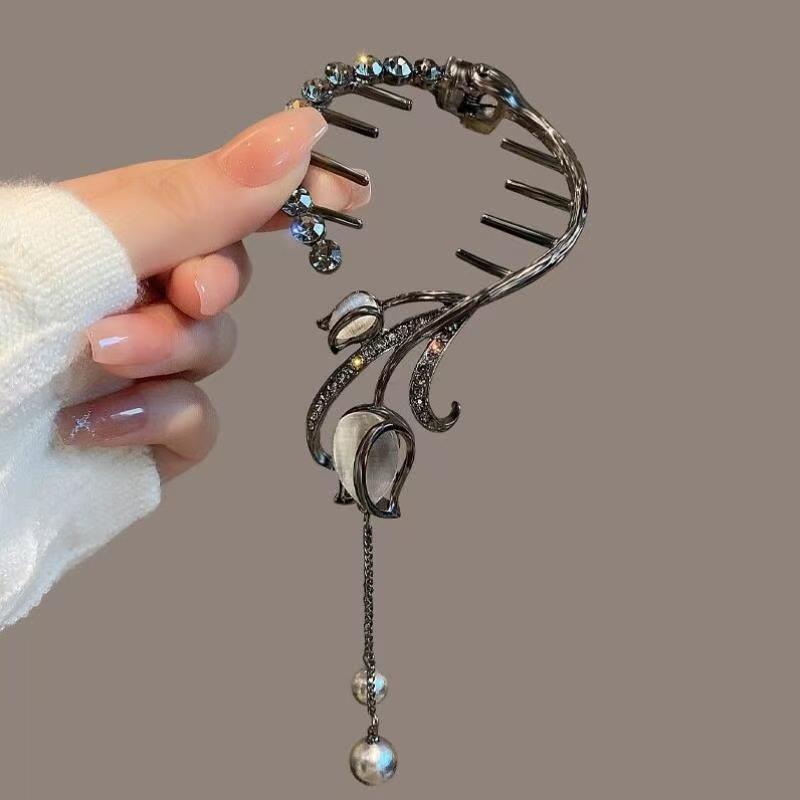 古風鈴蘭流蘇ヘアピン団子の髪飾り女性の高級感バラの髪のフックの気質の半分の髪のクリップ