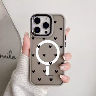 Korean Style Magnetic Small Heart Mobile Phone Case Suitable for Iphone17Promax Apple 16Pro Niche Imd Protective Cover
