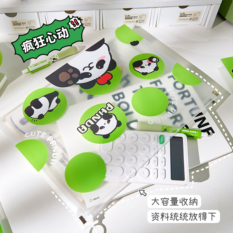 Bolsa con cremallera A4 con diseño de panda gigante, bolsa creativa para documentos, gran capacidad, bolsa de almacenamiento de materiales escolares para estudiantes, portátil