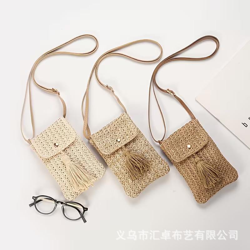 Straw Woven Bag 2025 New Model Mini Niche Mobile Phone Bucket Bag Seaside Vacation Beach Woven Crossbody Small Bag Straw Woven Bag 2025 New Model Mini Niche Mobile Phone Bucket Bag Seaside Vacation Beach Woven Crossbody Small Bag