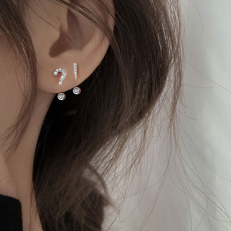 Korean Style Creative Question Mark Exclamation Point Earrings for Women S925 Silver-Plated Needle Ins Fashion Internet Celebrity Simple Versatile Stud Earrings