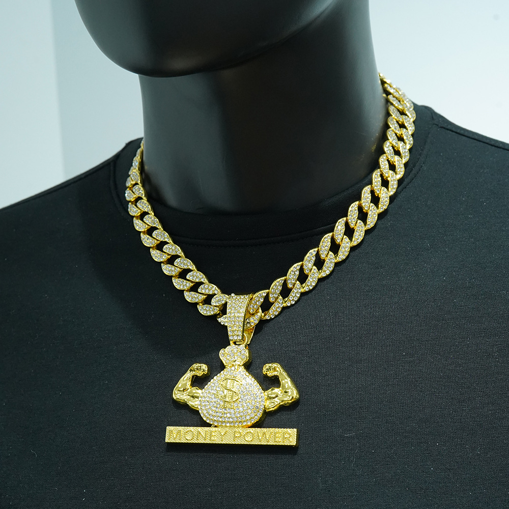 INS estilo caliente europeo y americano dólar estadounidense $ símbolo bolso de dinero muscular colgante MONEY POWER collar de hip hop joyería para hombres