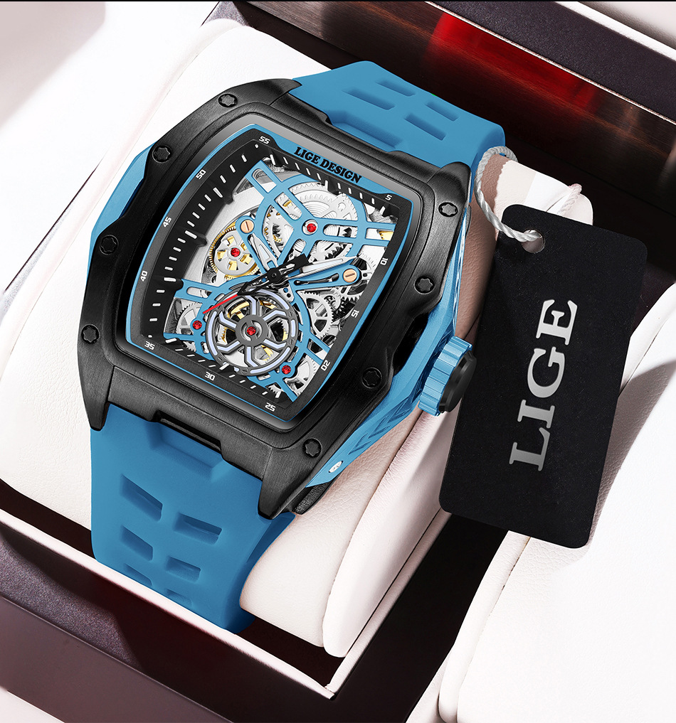 Men's Mechanical Watch Hollowed-out Barrel-shaped Large Dial_voghion.com