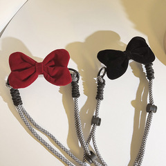 小香風毛絨蝴蝶結背夾斜跨手機鏈通用手機殼掛脖背帶式手機掛繩女