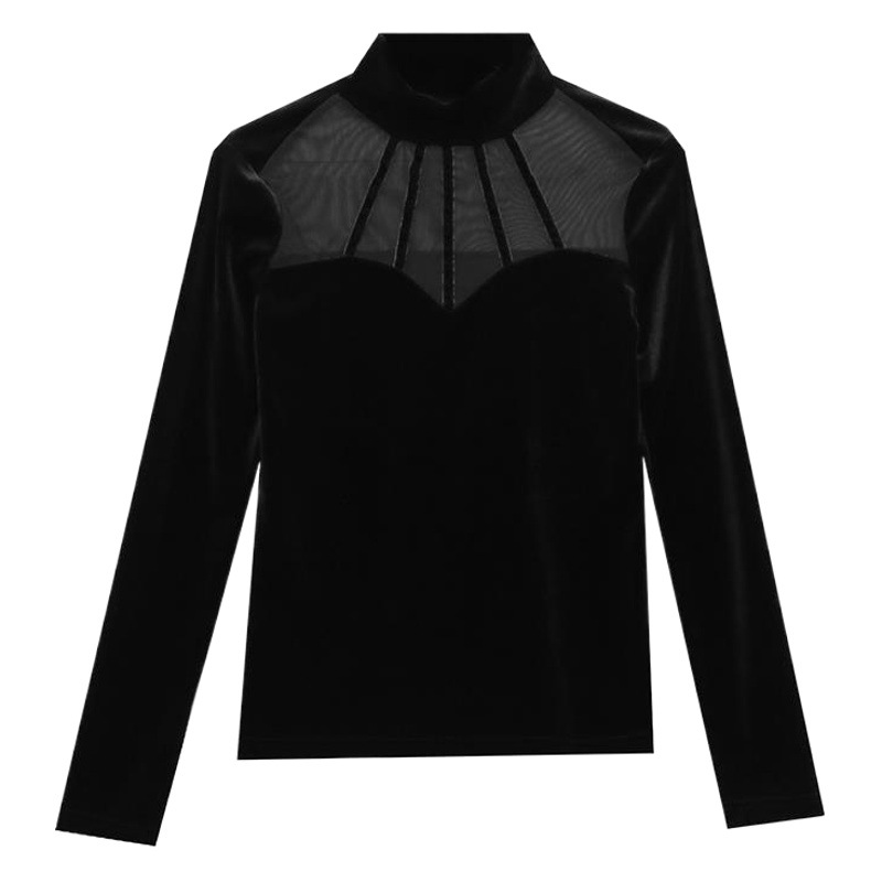 Otoño e invierno europeos nueva camisa europea de fondo de terciopelo de las mujeres de malla elegante camisa pequeña de estilo occidental top de moda de las mujeres