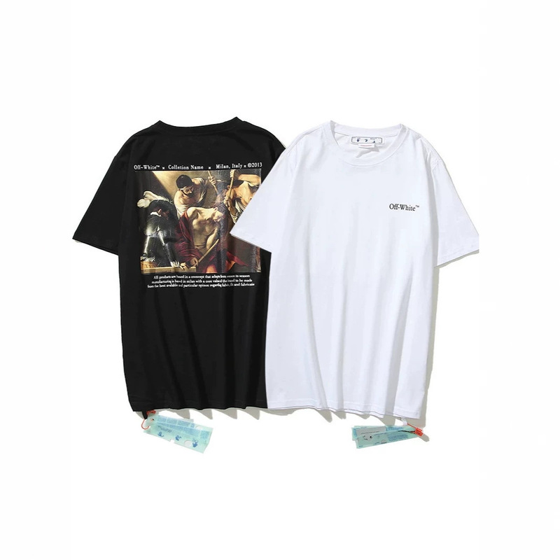 Trendy Brand Off White Retro Master Oil Painting Square Frame Print Simple Lettering on the Chest Short-Sleeve T-Shirt