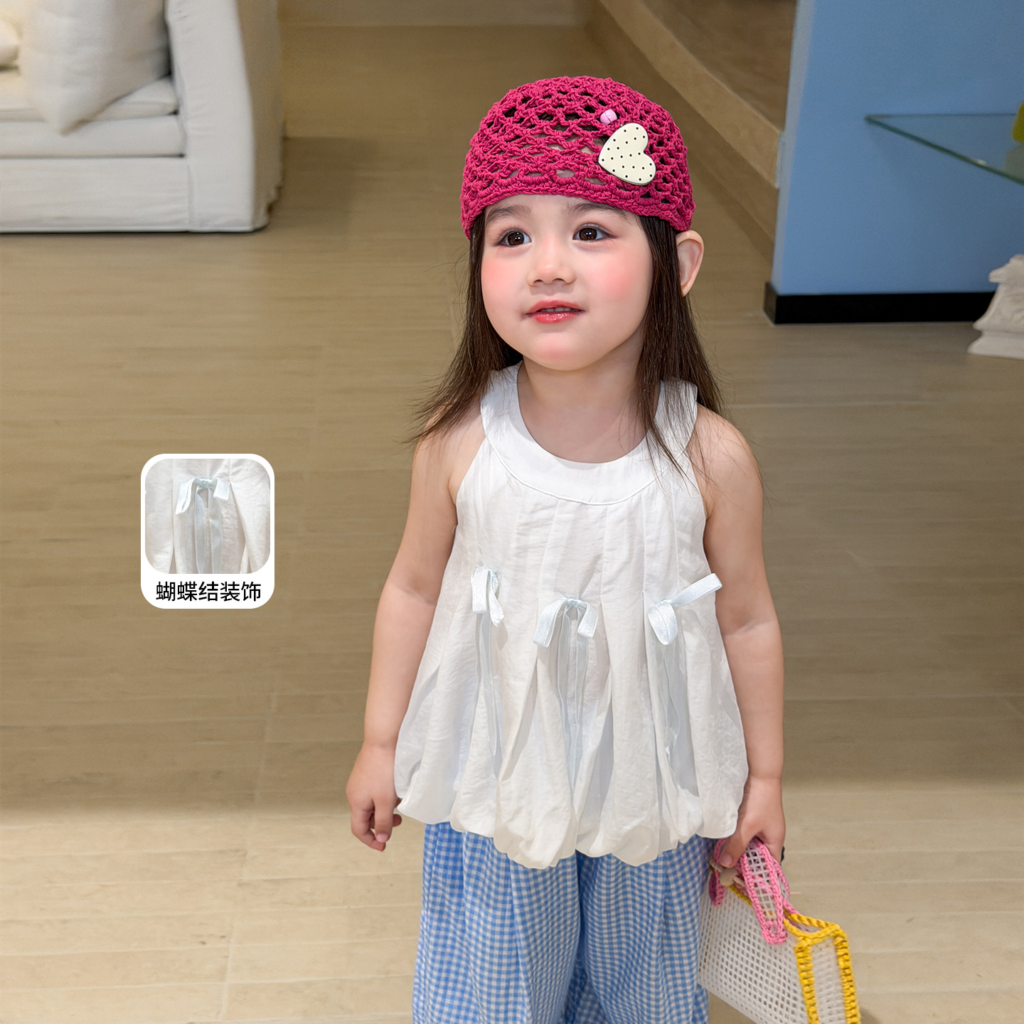 Sugar Pear ropa infantil chaleco de verano delgado 2026 ropa de niños de aire extranjero bebé sin mangas brotes de flores chaqueta
