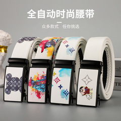 皮带字母男士腰带涂鸦商务牛仔裤休闲百搭全卡槽带自动扣潮流涂鸦