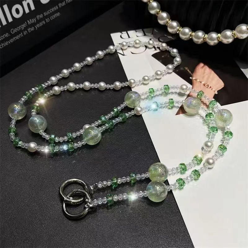 Cordón halter, cuentas redondas de colores de cristal, fragancia pequeña, perlas, cuentas de cristal, sentido avanzado, cadena de teléfono móvil, cadena de bolso, mujer